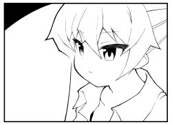 Rule 34 | 1girl, alternate costume, ataru (ataru-littlebird), collared shirt, commentary request, expressionless, greyscale, kantai collection, long hair, monochrome, shirt, solo, tokitsukaze (kancolle), two side up, upper body