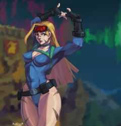 Rule 34 | 1girl, absurdres, alternate costume, alternate hairstyle, artist request, belt, blonde hair, boots, breasts, cammy white, capcom, cleavage, curvy, facepaint, female focus, fingerless gloves, gloves, goggles, goggles on head, highleg, highleg leotard, highres, knee boots, knee pads, leotard, looking at viewer, street fighter, street fighter v, thighs, upper body