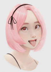 Rule 34 | 1girl, absurdres, heart, heart-shaped pupils, highres, looking at viewer, original, pink hair, portrait, regiana (jubi), short hair, simple background, solo, symbol-shaped pupils, tongue, tongue out