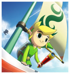 Rule 34 | 1boy, blonde hair, link, lowres, male focus, nintendo, pointy ears, shield, shield on back, smile, solo, spyglass, the king of red lions, the legend of zelda, the legend of zelda: the wind waker, toon link