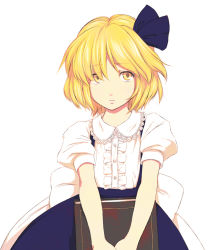 Rule 34 | 1girl, alice margatroid, alice margatroid (pc-98), blonde hair, book, female focus, hair ribbon, looking up, mystic square, ribbon, sad, serene (gusarme), serene (pixiv66339), short hair, solo, touhou, touhou (pc-98), v arms