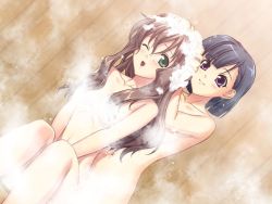 Rule 34 | 2girls, aizawa yasumi, aoi shiro, bath, bathing, censored, convenient censoring, game cg, green eyes, hal, multiple girls, nude, osanai shouko, purple eyes, yasaka minato