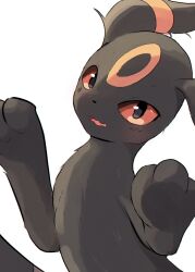 Rule 34 | black eyes, colored sclera, creatures (company), floameya, game freak, gen 2 pokemon, highres, looking at viewer, nintendo, no humans, open mouth, pokemon, pokemon (creature), red sclera, simple background, solo, umbreon, wavy mouth, white background