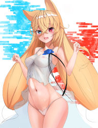 Rule 34 | 1girl, absurdres, animal ears, babydoll, bad id, bad pixiv id, bare arms, bare legs, bare shoulders, black ribbon, blonde hair, blue eyes, blue flower, blue rose, blush, body blush, breasts, cameltoe, center frills, cleavage, clenched hands, collarbone, commentary request, covered erect nipples, cowboy shot, crotch seam, fang, flower, frills, g41 (girls&#039; frontline), girls&#039; frontline, groin, hair between eyes, hair ornament, hands up, heterochromia, highres, legs together, lingerie, long hair, looking at viewer, low-tied long hair, lowleg, lowleg panties, medium breasts, navel, open mouth, panties, red eyes, ribbon, rinu99, rose, see-through, shoulder blush, sketch, skindentation, smile, standing, stomach, underwear, very long hair, white panties