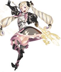 Rule 34 | 1girl, armor, blonde hair, boots, braid, drill hair, elise (fire emblem), fire emblem, fire emblem fates, gloves, high heels, kozaki yuusuke, long hair, nintendo, official art, ribbon, simple background, skirt, staff, thigh boots, thighhighs, twin drills, twintails