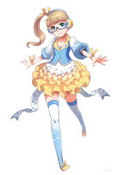 Rule 34 | absurdres, blonde hair, blue eyes, bracelet, glasses, hair ribbon, headphones, highres, jewelry, long hair, original, outstretched arms, ribbon, side ponytail, skirt, solo, spread arms, thighhighs, toshi punk, utau, zettai ryouiki
