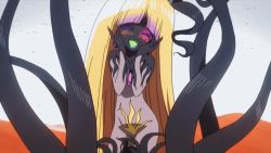 Rule 34 | animated, animated gif, ass shake, blonde hair, blush, desert, earrings, episode 3 villain (flip flappers), face in hands, flip flappers, gradient hair, jewelry, long hair, multicolored hair, non-web source, solo, tentacles, very long hair, welwitschia (flip flappers)