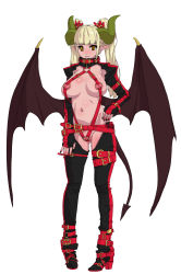 Rule 34 | 1girl, absurdres, bad id, bad pixiv id, bat wings, bdsm, bikini, blonde hair, bondage, boots, bottomless, bound, breasts, brown eyes, chaps, clitoris, crotchless, demon girl, demon tail, high heels, highres, horns, large breasts, micro bikini, nippleless clothes, nipples, no panties, oshiruko (shiruko), pixiv succubus, pointy ears, pussy, shoes, simple background, slingshot swimsuit, solo, swimsuit, tail, twintails, uncensored, wings, yellow eyes
