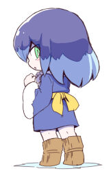 Rule 34 | 1girl, blue hair, from behind, full body, green eyes, hair down, japanese clothes, kimono, looking back, multicolored hair, nollety, purple hair, simple background, solo, standing, traditional youkai, two-tone hair, white background, youkai (youkai watch), youkai watch, yuki onna, yukionna (youkai watch)