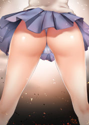 Rule 34 | 1girl, artist name, ass, ass focus, blue skirt, commentary request, from behind, from below, head out of frame, highres, legs, lower body, miniskirt, original, panties, pantyshot, pleated skirt, shibi, shiny skin, skirt, solo, standing, thighs, thong, underwear, upskirt, view between legs, white panties