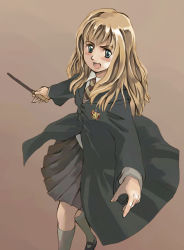 Rule 34 | 1girl, harry potter (series), hermione granger, holding, holding wand, necktie, school uniform, serafuku, solo, wand, wizarding world