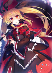 Rule 34 | 0 0, 1girl, :3, :o, bat (animal), blazblue, blonde hair, blush, blush stickers, bow, capelet, cat, color connection, commentary request, cosplay, crossover, dress, fate testarossa, forehead jewel, frilled sleeves, frills, gii, gothic lolita, hair color connection, hair ribbon, high collar, highres, holding, holding umbrella, lolita fashion, long hair, long sleeves, look-alike, looking at viewer, lyrical nanoha, mahou shoujo lyrical nanoha, nago, nail polish, parasol, rachel alucard, rachel alucard (cosplay), raiou, red eyes, ribbon, sidelocks, solid oval eyes, twintails, umbrella, very long hair, wide sleeves