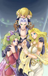 Rule 34 | 00s, 1990s (style), 1boy, 3girls, :t, blonde hair, blue eyes, cheating (relationship), cosmos (dff), dissidia final fantasy, final fantasy, final fantasy vi, final fantasy vii, final fantasy xi, green eyes, green hair, highres, jewelry, lots of jewelry, multiple girls, netorare, pimp, ponytail, purple eyes, sephimoe, sephiroth, shantotto, silver hair, tina branford