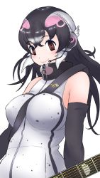 Rule 34 | african penguin (kemono friends), between breasts, black eyes, black hair, blouse, breasts, cats yone, gloves, highres, kemono friends, kemono friends v project, long hair, shirt, skirt, solo, strap between breasts, tail, virtual youtuber, white shirt