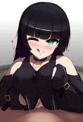 Rule 34 | 1boy, 1girl, ;p, black choker, black dress, black hair, blush, bocchi the rock!, breasts, breasts squeezed together, choker, cum, cum in clothes, dress, green eyes, hands on own breasts, heart, hetero, highres, large breasts, long hair, long sleeves, looking at viewer, mouth piercing, off-shoulder dress, off shoulder, one eye closed, pa-san, paizuri, paizuri under clothes, piercing, pov, pov crotch, tongue, tongue out, uber (29131626)