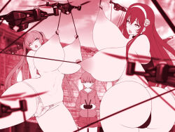 Rule 34 | 1boy, 2girls, age difference, ahegao, amane shion, ass, breasts, controller, droner, eight world, elbow gloves, flower, gigantic breasts, gloves, hair flower, hair ornament, huge ass, huge breasts, multiple girls, navel, nipple pull, nipple stimulation, nipple torture, nipples, open mouth, panties, put in nipple, restrained, tongue, topless, underwear