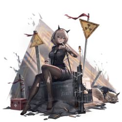 Rule 34 | 1girl, ammunition, animal, animal ear headphones, animal ears, anti-materiel cartridge, anti-materiel rifle, bandaged arm, bandages, black bodysuit, black pantyhose, black tank top, blue shorts, blush, bodystocking, bodysuit, breasts, bridal gauntlets, brown hair, bullet, bullet casing, bullpup, clothed animal, clothes writing, cross, cup, damaged, dog tags, fake animal ears, first aid kit, full-power cartridge, gepard gm6 lynx, girls&#039; frontline, gm6 lynx (girls&#039; frontline), green eyes, gun, hair between eyes, hazard symbol, headphones, holding, hood, hood down, looking at viewer, lynx, magnum cartridge, medium breasts, medium hair, mouth hold, name connection, no shoes, official art, pantyhose, profile, radiation symbol, red cross, rifle, rifle cartridge, semi-automatic firearm, semi-automatic rifle, shorts, sitting, sniper rifle, solo, tail, tally, tank top, torn bodystocking, torn clothes, torn pantyhose, transparent background, weapon, white background, yurichtofen