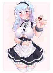 Rule 34 | 1girl, azur lane, blush, breasts, candy, chocolate, dido (azur lane), food, happy valentine, heart, highres, kuroi oni, large breasts, long hair, looking at viewer, md5 mismatch, self-upload, simple background, skirt, smile, solo, thighhighs, valentine
