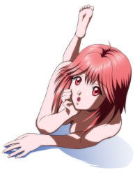 Rule 34 | 1girl, asahina yuko, barefoot, nude, open mouth, red eyes, red hair, short hair, tokimeki memorial, tokimeki memorial 1