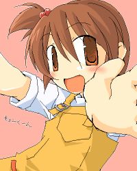 Rule 34 | 00s, 1girl, brown hair, foreshortening, kyon no imouto, lowres, oekaki, outstretched hand, ponytail, side ponytail, sleeves rolled up, solo, suzumiya haruhi no yuuutsu