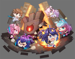 Rule 34 | &gt; &lt;, 1boy, 5girls, :x, agustinus, animal ear fluff, animal ears, black jacket, black skirt, blue hair, blue hoodie, bow (weapon), breasts, cat ears, cat girl, cdawgva, chibi, demon girl, demon tail, fire, flame print, formal, glasses, gradient hair, green eyes, holding, holding bow (weapon), holding shield, holding weapon, hood, hoodie, horns, indie virtual youtuber, ironmouse, ironmouse (1st costume), jacket, kson, medium breasts, melody (projektmelody), midriff, minecraft, minecraft sword, mole, mole under eye, multicolored hair, multiple girls, navel, nyatasha nyanners, one eye closed, open mouth, pants, piercing, pink hair, ponytail, purple hair, sarashi, shield, silvervale, skirt, souchou, streaked hair, suit, tail, tongue piercing, trash taste, two side up, v-shaped eyebrows, virtual youtuber, vshojo, weapon, white pants, white suit