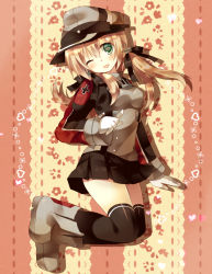 Rule 34 | 10s, 1girl, blonde hair, gloves, green eyes, hat, kamioto musu, kantai collection, long hair, one eye closed, peaked cap, prinz eugen (kancolle), smile, solo, twintails, uniform