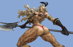 Rule 34 | 1girl, abs, amazon (dragon&#039;s crown), armlet, armor, ass, axe, bad anatomy, bikini, bikini armor, boots, breasts, circlet, dragon&#039;s crown, feathers, gloves, green eyes, highres, large breasts, lips, long hair, looking back, loped, muscular, panties, solo, swimsuit, tattoo, thick thighs, thighs, thong, thong bikini, underwear, vanillaware, weapon