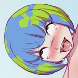 Rule 34 | 1girl, ahegao, blue hair, bokuman, casting couch, cropped, earth-chan, earth (planet), female focus, green hair, lowres, multicolored hair, open mouth, planet, short hair, solo, sweat, tagme