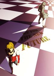 Rule 34 | 10s, 2boys, bad id, bad pixiv id, barnaby brooks jr., blonde hair, blue eyes, boots, checkered floor, coat, floor, from behind, glasses, green eyes, high contrast, jacket, male focus, multiple boys, oui lion, red jacket, tiger &amp; bunny