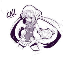Rule 34 | 1girl, belt pouch, call (mighty no. 9), cropped legs, detached sleeves, flat chest, goggles, goggles on head, hat, leotard, long hair, mighty no. 9, monochrome, sho-n-d, sketch, solo