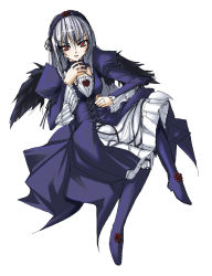 Rule 34 | 00s, dress, lactic acid bacteria, red eyes, rozen maiden, silver hair, simple background, solo, suigintou, yakult