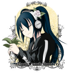 Rule 34 | 10s, 1girl, bad id, bad pixiv id, black hair, black rock shooter, black rock shooter (character), cable, camellia, closed eyes, coat, female focus, flower, hair flower, hair ornament, headphones, hood, hooded jacket, jacket, long hair, max0201, rose, solo, star (symbol), twintails, uneven twintails