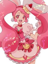 Rule 34 | 1girl, :d, animal ears, choker, commentary request, cure whip, earrings, eyelashes, fpminnie1, gloves, hair ornament, hairband, happy, highres, jewelry, kirakira precure a la mode, long hair, looking at viewer, magical girl, open mouth, pink choker, pink eyes, pink hair, pink theme, precure, puffy short sleeves, puffy sleeves, rabbit ears, short sleeves, simple background, sketch, smile, solo, usami ichika, white background