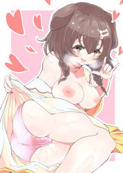 Rule 34 | 1girl, absurdres, animal ears, ass, blush, braid, breasts, breath, brown eyes, brown hair, cameltoe, cleft of venus, collar, collarbone, cum, dog ears, dog girl, fellatio gesture, hair between eyes, hair ornament, hairclip, heart, heart-shaped pupils, highres, hololive, inugami korone, large breasts, matching hair/eyes, medium breasts, nipples, open clothes, open mouth, open shirt, panties, pink panties, smile, solo, sweat, symbol-shaped pupils, underwear, upskirt, virtual youtuber, yamada naoko (kodamayanao)