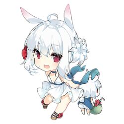 Rule 34 | 2girls, :d, ahoge, animal ears, arm behind back, artist request, blue choker, blue dress, blush, brown footwear, chibi, choker, coconut cup, crossover, djmax, dress, drinking straw, fairy (girls&#039; frontline), flower, flower request, full body, girls&#039; frontline, hair between eyes, hair flower, hair ornament, hand on own arm, looking at viewer, multiple girls, official art, open mouth, rabbit ears, rabbit tail, red eyes, red flower, sandals, short hair, simple background, slit pupils, smile, standing, standing on one leg, suee, tail, teeth, third-party source, transparent background, upper teeth only, white dress, white flower, white hair, | |