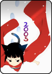Rule 34 | 00s, 1girl, 2005, animal ears, black eyes, black hair, cat ears, cat tail, dated, japanese clothes, kimono, original, snowing, solo, tail, takenashi eri, wind