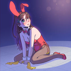 Rule 34 | 1girl, animal ears, bow, bowtie, brown pantyhose, commentary request, detached collar, fake animal ears, fukusuke hachi-gou, high heels, highres, leotard, looking to the side, original, pantyhose, playboy bunny, rabbit ears, rabbit girl, rabbit tail, red bow, red bowtie, red footwear, red leotard, ribbon, sitting, solo, strapless, strapless leotard, tail, wariza, wrist cuffs