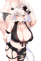 Rule 34 | 1girl, absurdres, adjusting clothes, adjusting swimsuit, ahoge, ass, back, bare shoulders, belt, bikini, bikini top only, black gloves, black vest, blush, breasts, butt crack, cleavage, collarbone, crimecrime, fate/grand order, fate (series), fingerless gloves, gloves, highres, huge breasts, jeanne d&#039;arc (fate), jeanne d&#039;arc alter (fate), jeanne d&#039;arc alter (mystery treasure) (fate), large breasts, long hair, looking at viewer, multiple views, mystery treasure, nail polish, navel, official alternate costume, open fly, panties, ponytail, simple background, smile, swimsuit, underwear, very long hair, vest, white background, white hair, white panties, yellow eyes