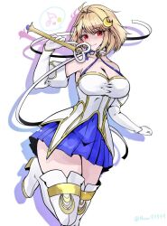 1girl arcueid_brunestud blonde_hair blush breasts carnival_phantasm crescent crescent_hair_ornament fate/grand_order fate_(series) full_body hair_ornament large_breasts looking_at_viewer magical_girl phantas-moon red_eyes satou_nui short_hair smile tsukihime wand