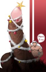 Rule 34 | 1boy, absol (dkqthf), bad id, bad pixiv id, christmas, christmas tree, hat, huge penis, mini person, miniboy, muscular, object insertion, penis, pubic hair, santa hat, solo, star (symbol), urethral insertion