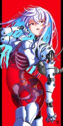 Rule 34 | 1girl, ass, automatic giraffe, breasts, cyborg, emmy (automatic giraffe), highres, long hair, original, see-through, see-through body, skeleton, small breasts, solo, thighs, white hair