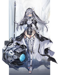 Rule 34 | 1girl, absurdres, armor, armored dress, blue eyes, breasts, cleric, engine, engineer, flower, hair flower, hair ornament, headdress, heirou, highres, nun, original, small breasts, solo, thick thighs, thighhighs, thighs, white hair, white thighhighs