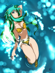 Rule 34 | 1girl, alric, animal print, bikini, breasts, elf, large breasts, long hair, looking at viewer, lum, partially submerged, pointy ears, solo, swimsuit, tiger print, urusei yatsura, water