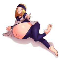 Rule 34 | 1girl, barefoot, blonde hair, female focus, full body, hairband, hellbrain, jewelry, looking at viewer, mifune chihaya, necklace, persona, persona 5, pregnant, purple eyes, solo
