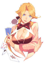 Rule 34 | 1girl, breasts, card, cleavage, floating card, holding, holding card, large breasts, solo