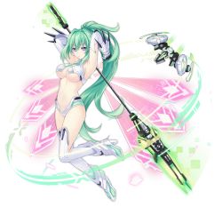 Rule 34 | 1girl, azur lane, bare shoulders, breasts, bright pupils, elbow gloves, eyebrows, full body, gloves, green hair, green heart (neptunia), hair between eyes, hair intakes, high heels, high ponytail, holding, holding polearm, holding spear, holding weapon, large breasts, long hair, navel, neptune (series), official art, polearm, power symbol, power symbol-shaped pupils, purple eyes, revealing clothes, solo, spear, stomach, symbol-shaped pupils, transparent background, tsunako, underboob, vert (neptunia), very long hair, weapon, white gloves