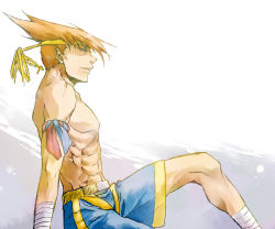 Rule 34 | 1boy, abs, adon (street fighter), ankle wrap, arm support, arm wrap, armband, capcom, hand wraps, headband, hikage mono, male focus, mongkhon, muscular, orange hair, topless male, shorts, solo, spiked hair, street fighter, wrist wrap