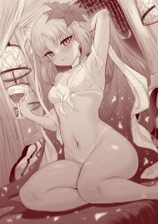 Rule 34 | 1girl, blush, bottomless, breasts, euryale (fate), fate/grand order, fate/hollow ataraxia, fate (series), greyscale, highres, long hair, looking at viewer, m-da s-tarou, monochrome, parted bangs, sidelocks, small breasts, solo, twintails, very long hair