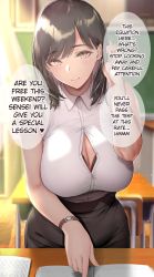 Rule 34 | 1girl, breasts, classroom, gentsuki, highres, large breasts, long hair, looking at viewer, smile, teacher