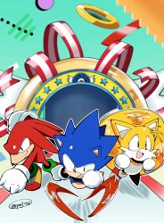 Rule 34 | 3boys, absurdres, black eyes, furry, furry male, highres, knuckles the echidna, male focus, multiple boys, posojo123, ribbon, ring (sonic), running, sonic (series), sonic mania, sonic the hedgehog, sonic the hedgehog (classic), tails (sonic)